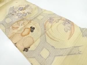 アンティーク　絽草花模様刺繍名古屋帯帯側